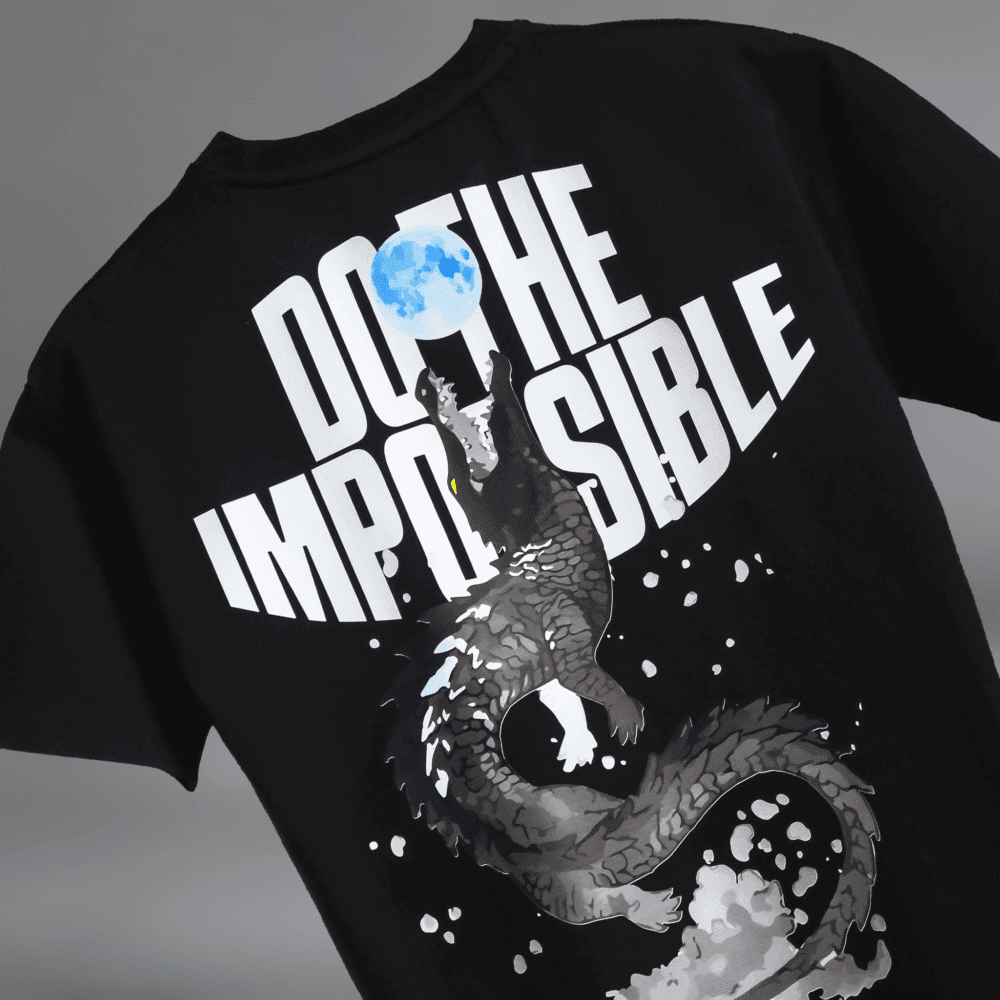 Do The Impossible " Crocodile " Black Blumun oversized (loose fit) drop shoulder t-shirt.